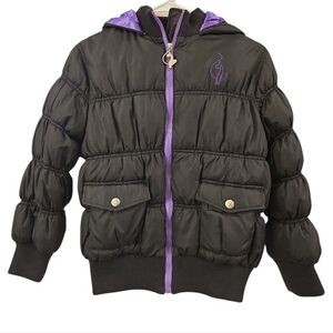 BABY PHAT GIRL'S BLACK/ PURPLE PUFFER . MISSING FAUX FUR LINING ON HOOD. SIZE L